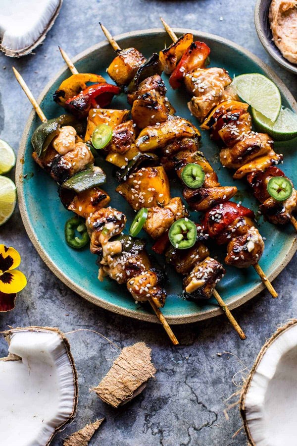 Hawaiian BBQ skewers with Sriracha honey butter