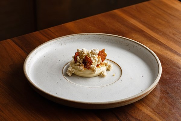 Hay custard, bramley apple, burnt sugar