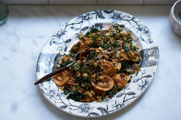 Hazelnut & chard ravioli salad
