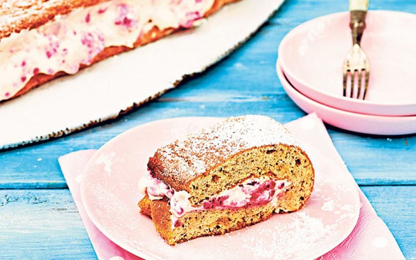 Hazelnut and raspberry roulade