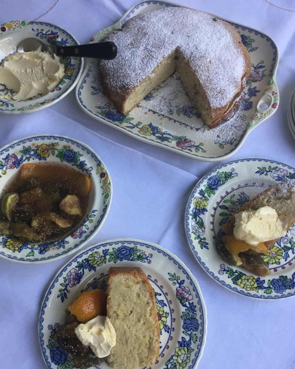 Hazelnut and walnut cake with fig compote and mascarpone