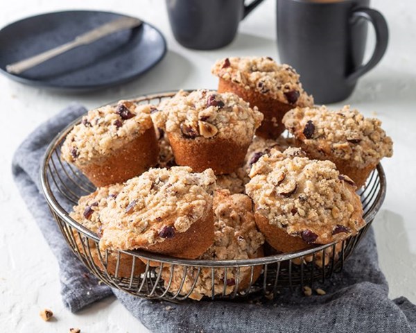 Hazelnut-banana sour cream muffins