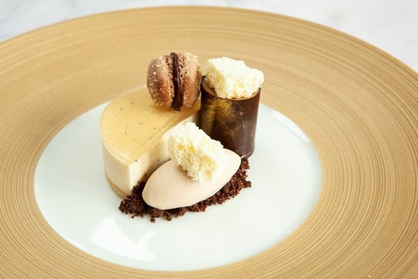 Hazelnut bavarois with banana and yoghurt sorbet
