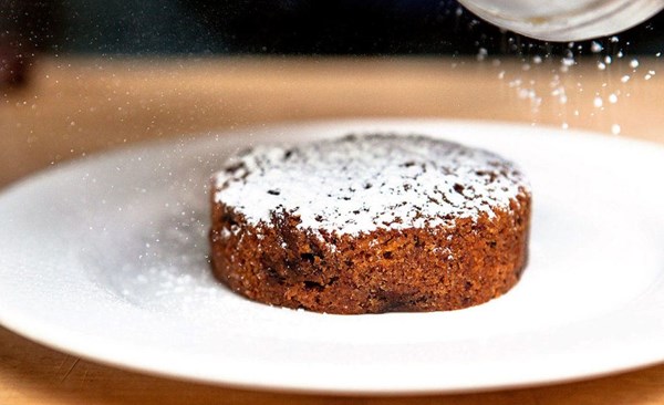 Hazelnut brown butter cake with salted caramel toffee ice cream