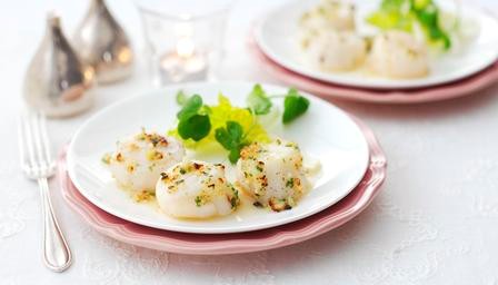 Hazelnut butter grilled scallops