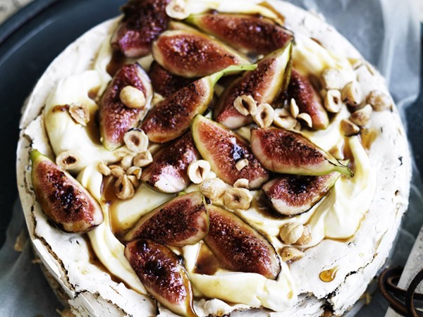 Hazelnut choc chip cake with Frangelico and figs