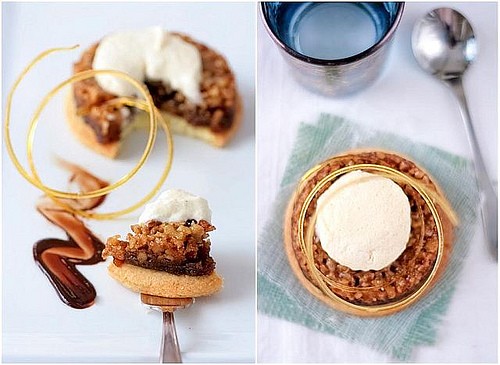 Hazelnut tartelettes with spiced creme fraiche parfait 