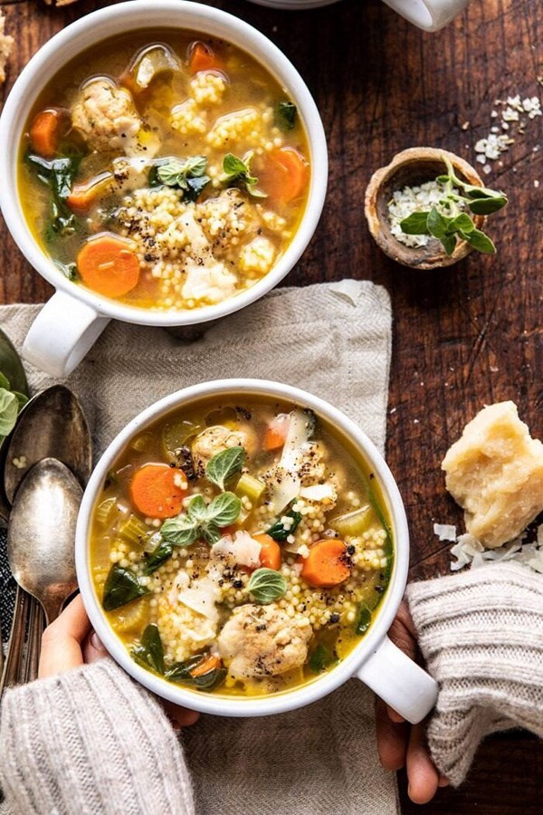 Healthier Italian wedding soup with lemon and garlic