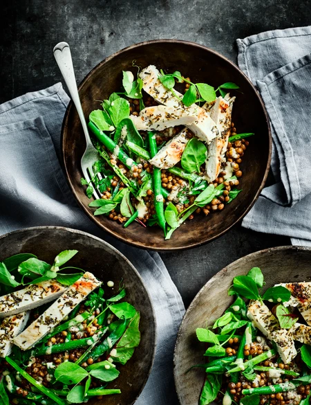 Healthy chicken and lentil salad