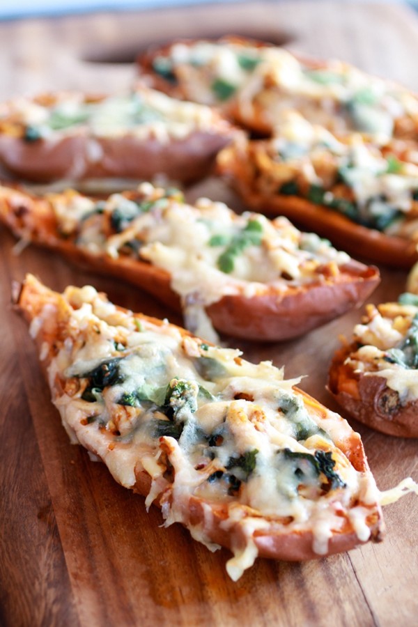 Healthy chipotle chicken sweet potato skins