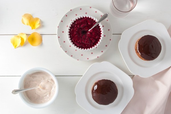 Healthy doughnuts stuffed with sweet sesame tofu and raspberry