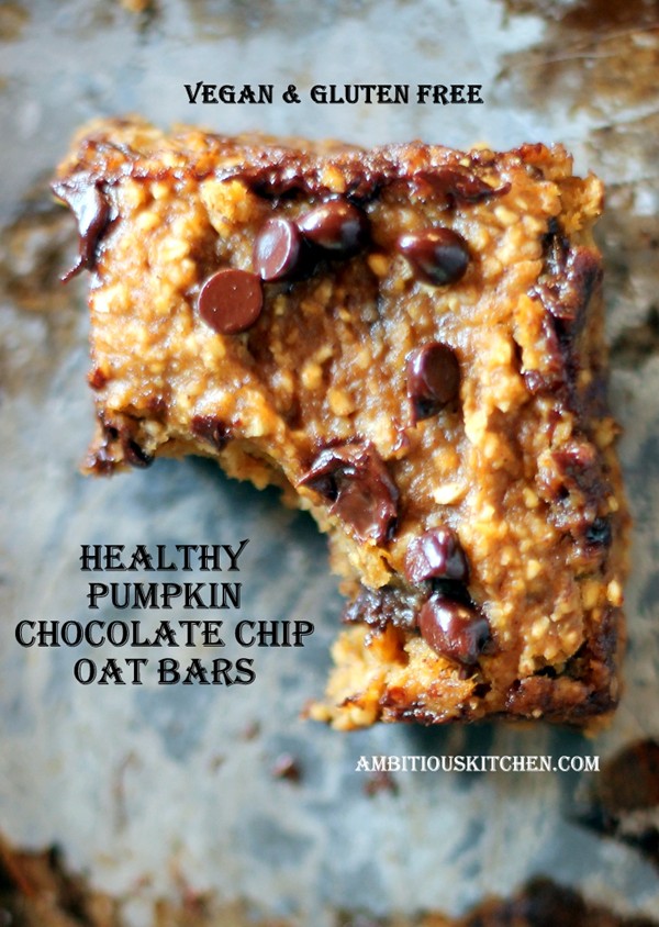 Healthy pumpkin chocolate chip oat bars