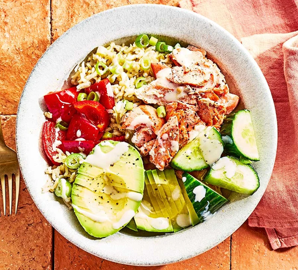 Healthy salmon bowl