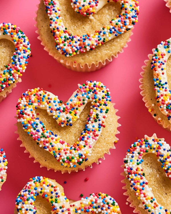Heart-shaped vanilla cupcakes