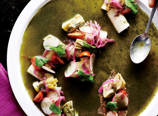 Hearts of palm and artichoke aguachile negro