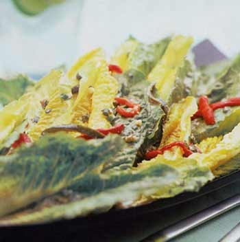 Hearts of romaine with roasted peppers and Cabrales dressing