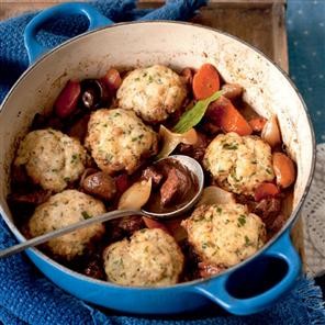 Hearty beef and red wine stew with cheddar and parsley dumplings