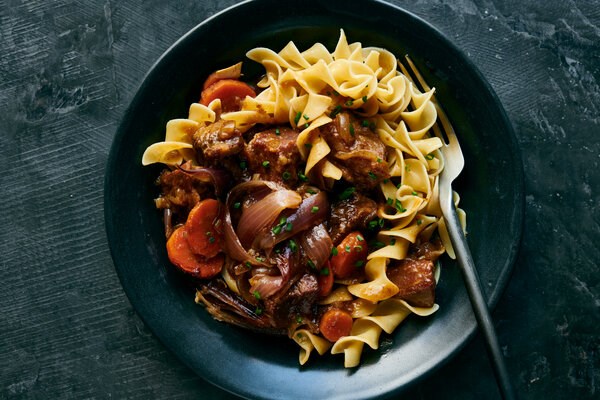 Hearty beef stew with red onions and ale