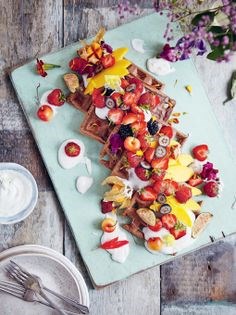 Hearty buckwheat waffles with strawberries