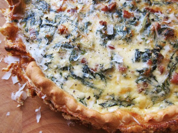 Hearty chard, pancetta, and pecorino quiche