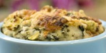 Hearty-choke dip [Hot roasted artichoke dip with spinach and Asiago cheese]