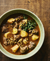 Hearty leek, lamb & lentil soup with gremolata