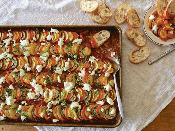 Hearty ratatouille with goat cheese