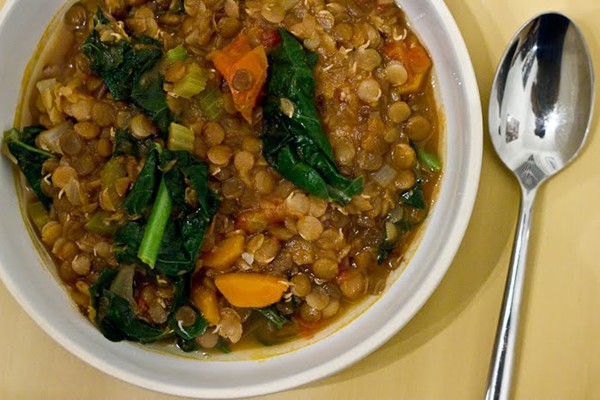 Hearty sprouted lentil stew with kale