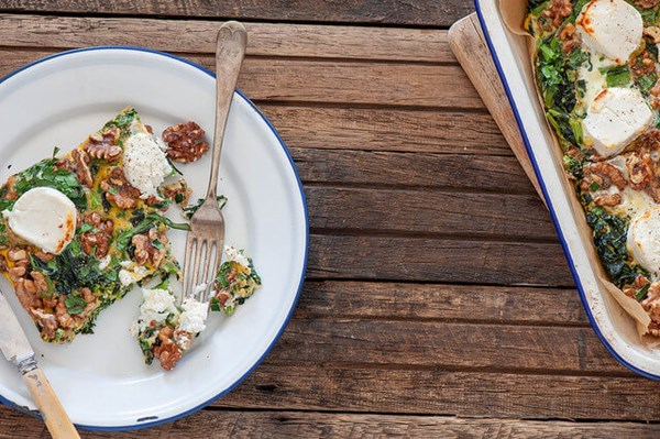 Hearty walnut, kale & goats cheese frittata