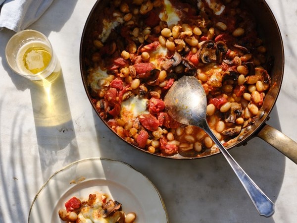 Heirloom bean and mushroom “carnitas” casserole