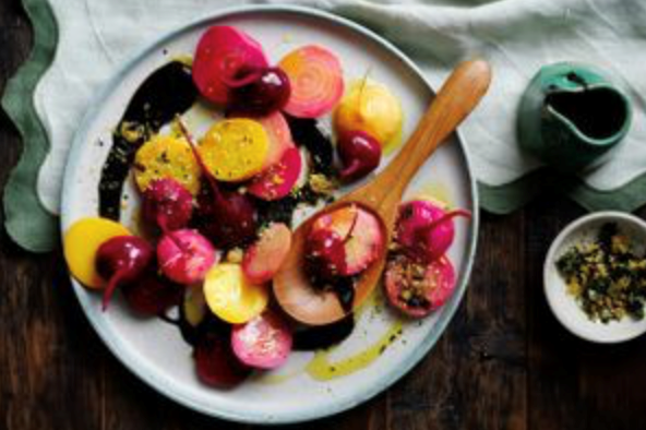 Heirloom beetroot, black sesame and a kind of furikake