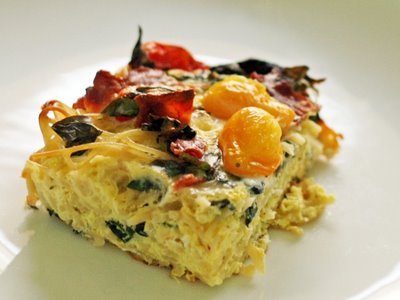 Heirloom tomato & spaghetti strata