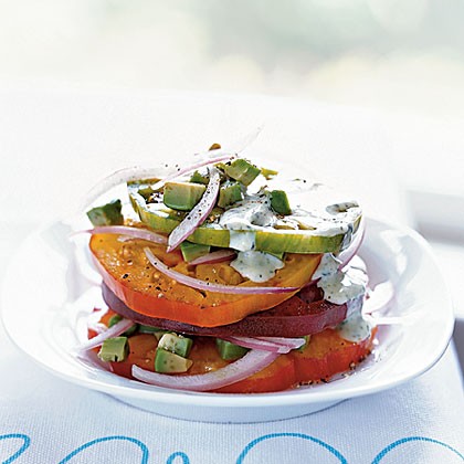 Heirloom tomato and avocado stack
