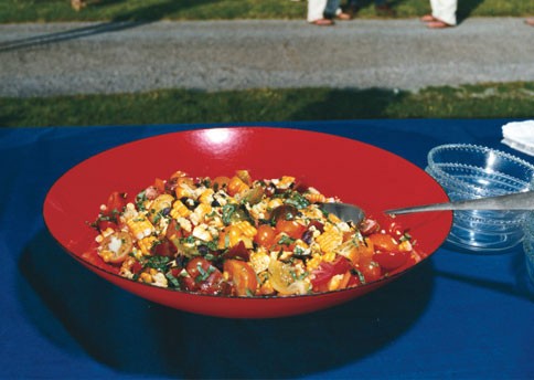 Heirloom tomato and grilled corn salad with basil vinaigrette