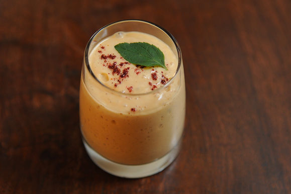 Heirloom tomato and mango lassi with ground sumac
