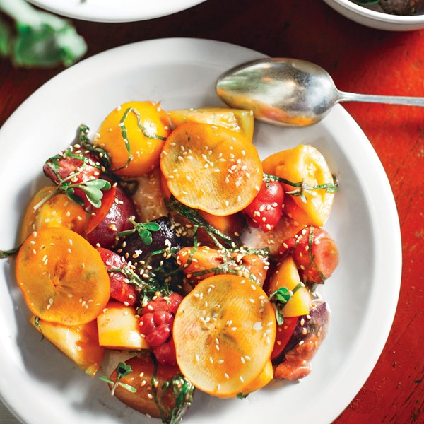 Heirloom tomato and plum salad