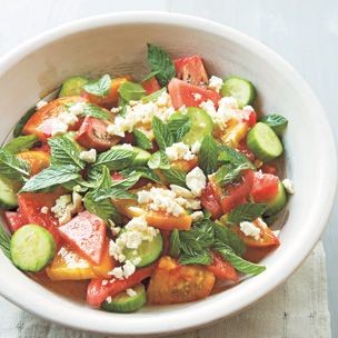 Heirloom tomato and watermelon salad with feta and mint