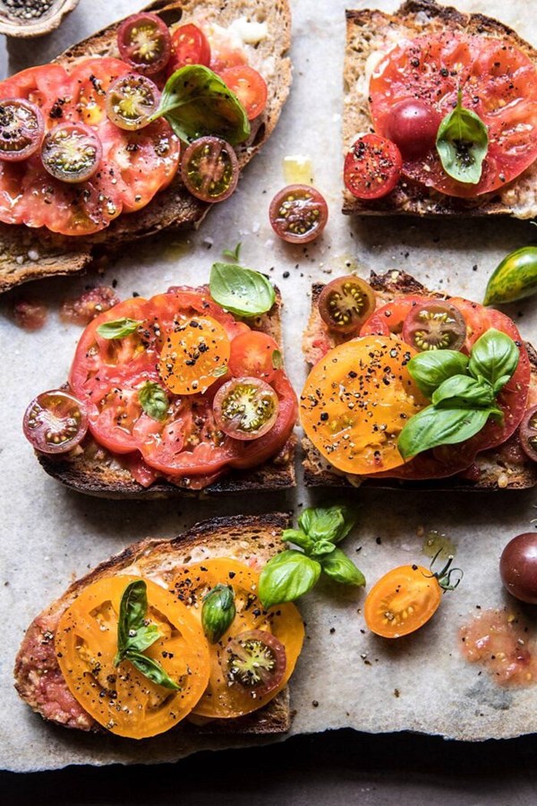 Heirloom tomato, basil, and Manchego garlic bread