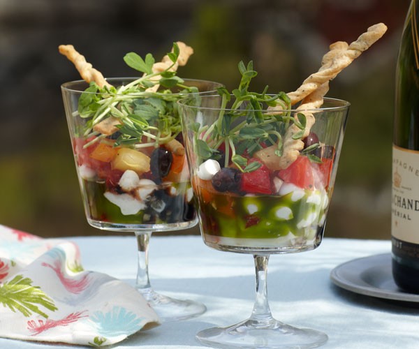 Heirloom tomato, burrata, and basil verrines