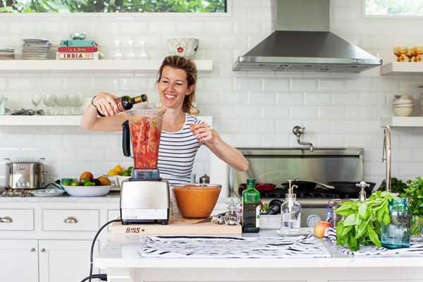 Heirloom tomato gazpacho with mango and cucumber