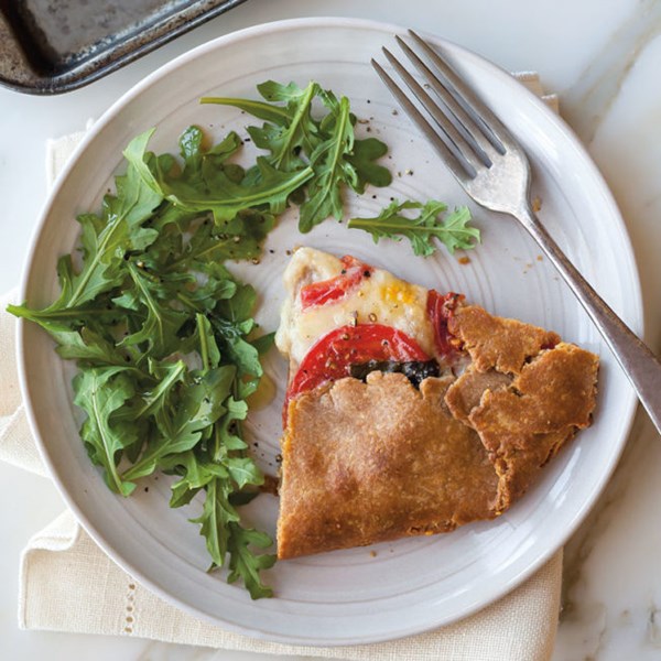 Heirloom tomato, mozzarella, and basil galette