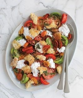 Heirloom tomato panzanella with burrata