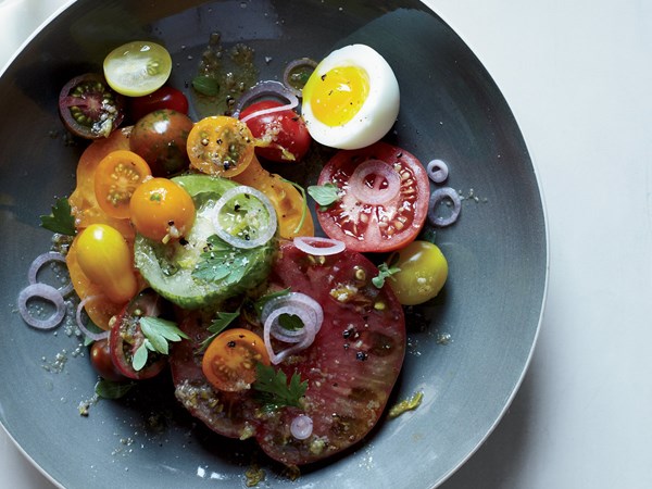 Heirloom tomato salad with anchovy vinaigrette [Amelia O'Reilly and Nico Monday]