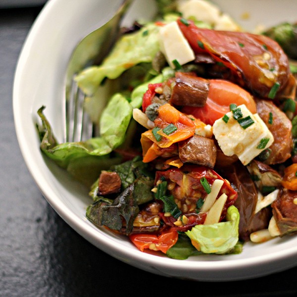 Heirloom tomato salad with capers and mozzarella