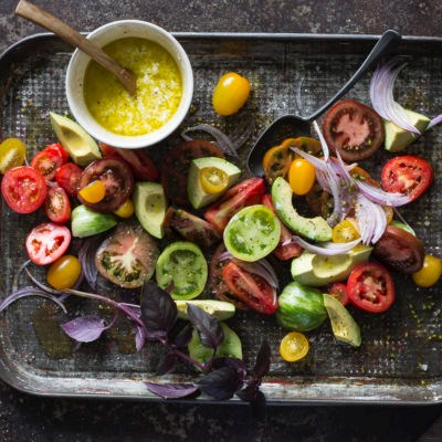Heirloom tomato salad with feta dressing