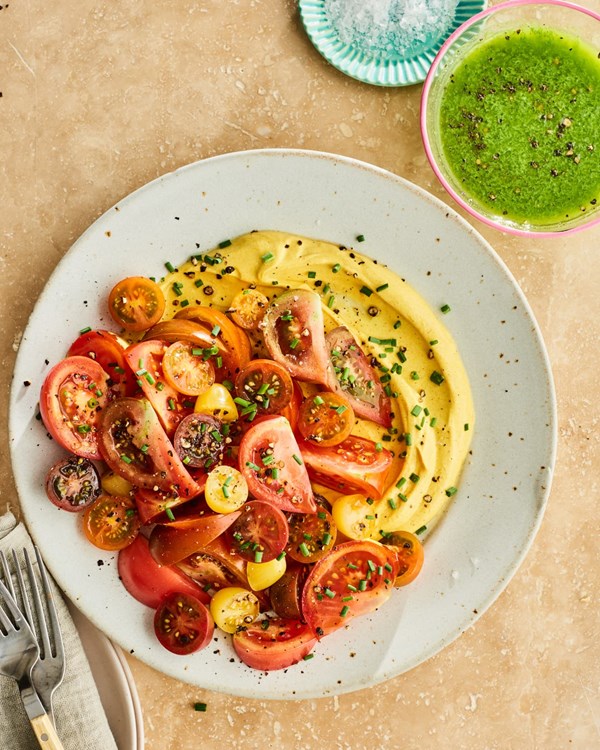 Heirloom tomato salad with turmeric yogurt