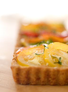 Heirloom tomato tart in a parmesan crust