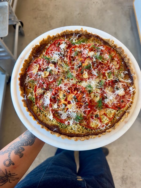 Heirloom tomato tart with basil cream