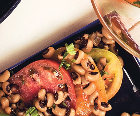 Heirloom tomatoes with shell beans vinaigrette