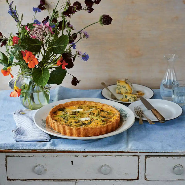 Helford blue, spring onion, leek, creme fraiche and thyme tart